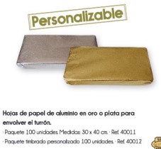 Hoja de papel de aluminio en oro o plata para envolver